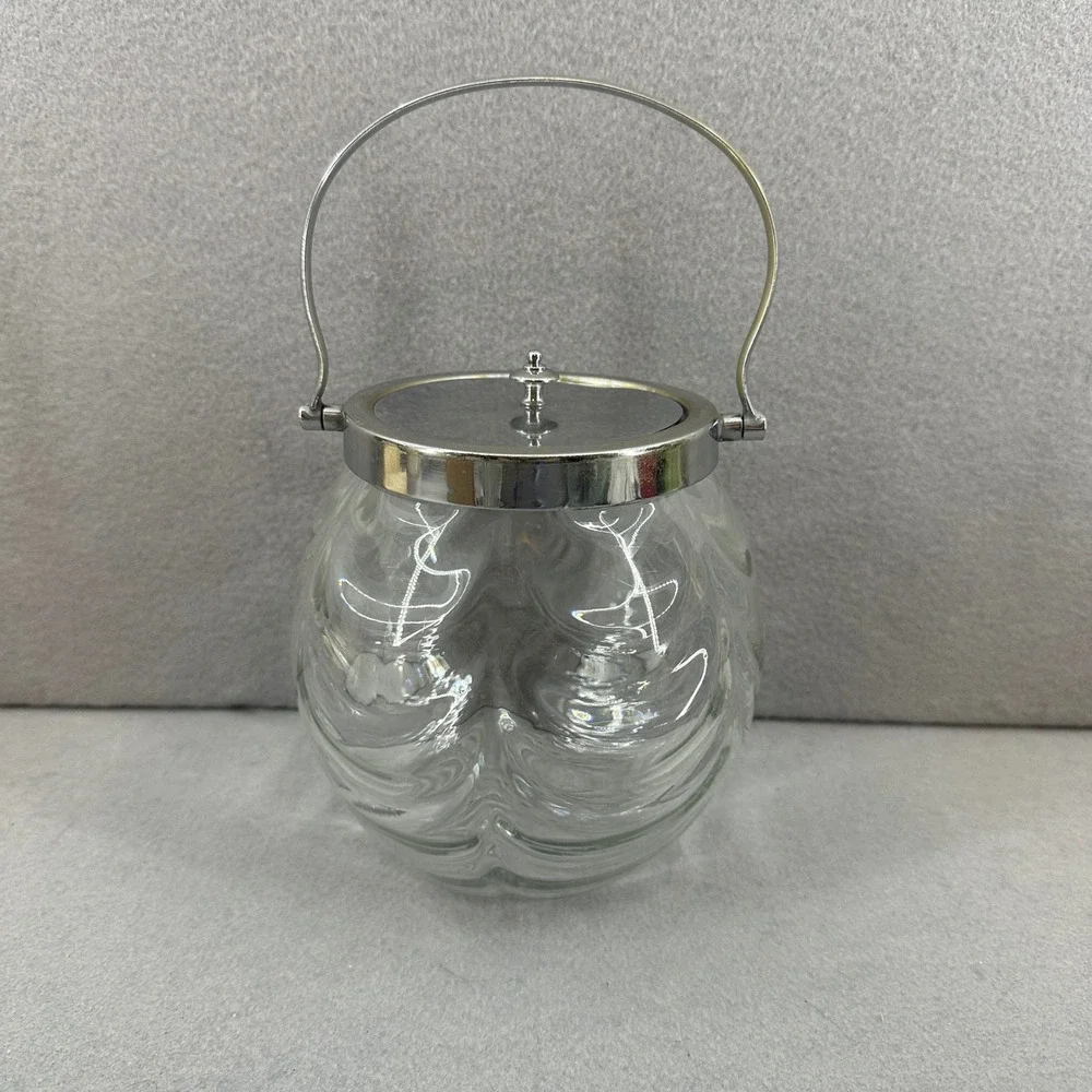 Vintage‎ Glass Ice Bucket Biscuit Jar Swirl Design Barware